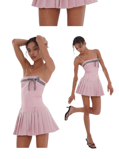 SweetChilling Bow Detail Pleated Solid Women&