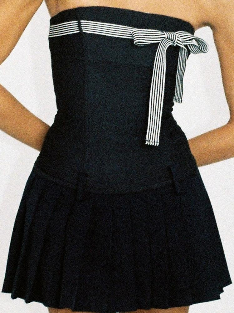 SweetChilling Bow Detail Pleated Solid Women&