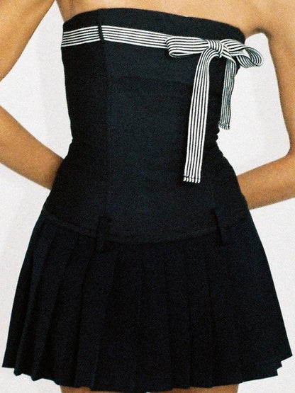 SweetChilling Bow Detail Pleated Solid Women&