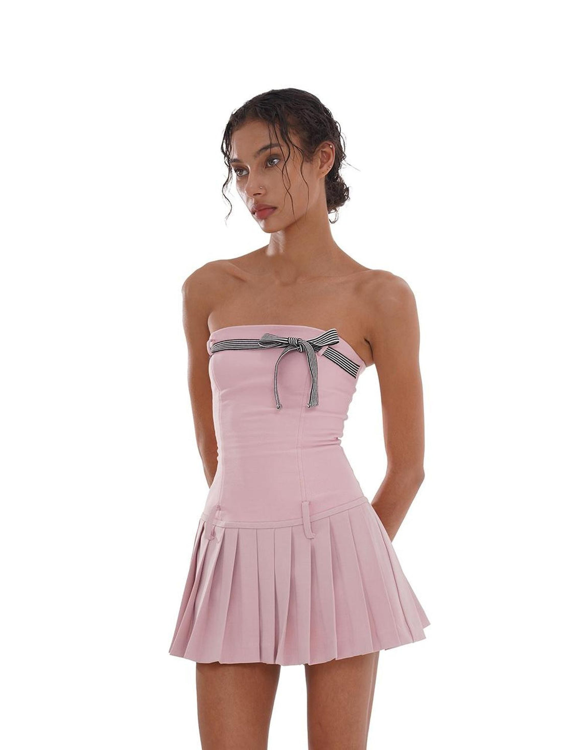 SweetChilling Bow Detail Pleated Solid Women&