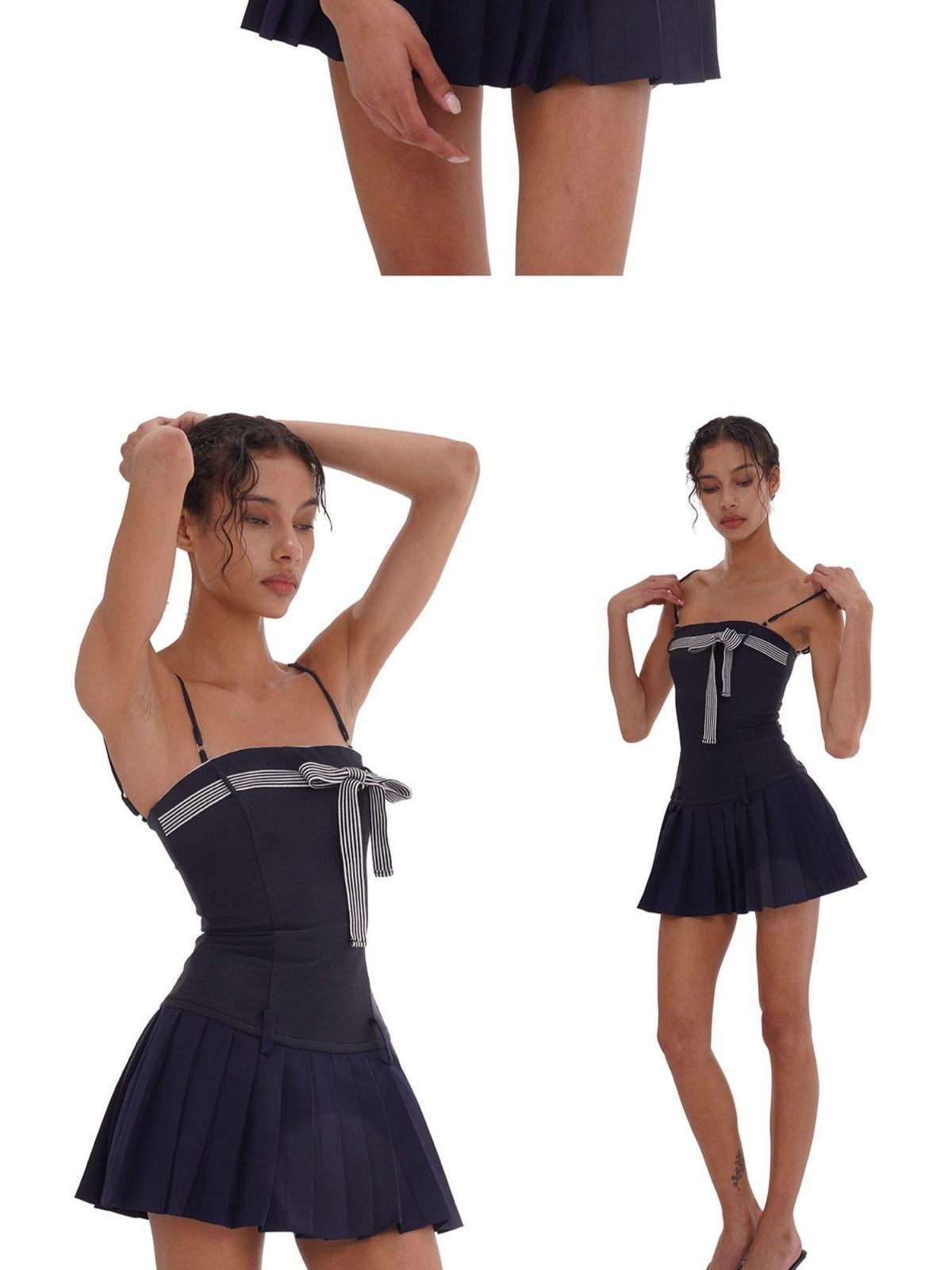SweetChilling Bow Detail Pleated Solid Women&