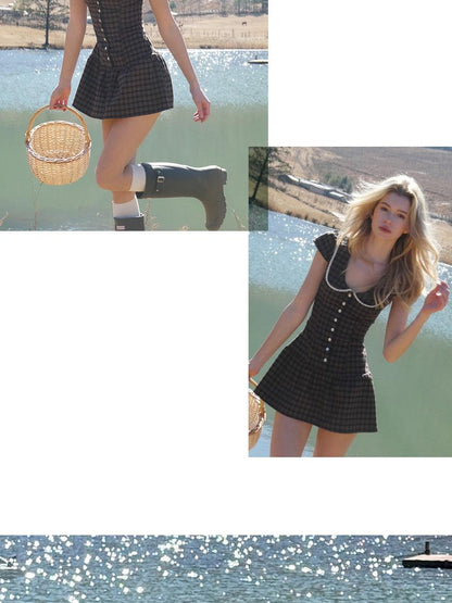 SweetChilling Brown Pastoral Collared Waist Cinch Women&
