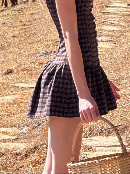 SweetChilling Brown Pastoral Collared Waist Cinch Women&