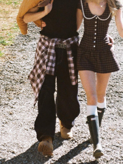 SweetChilling Brown Pastoral Collared Waist Cinch Women&