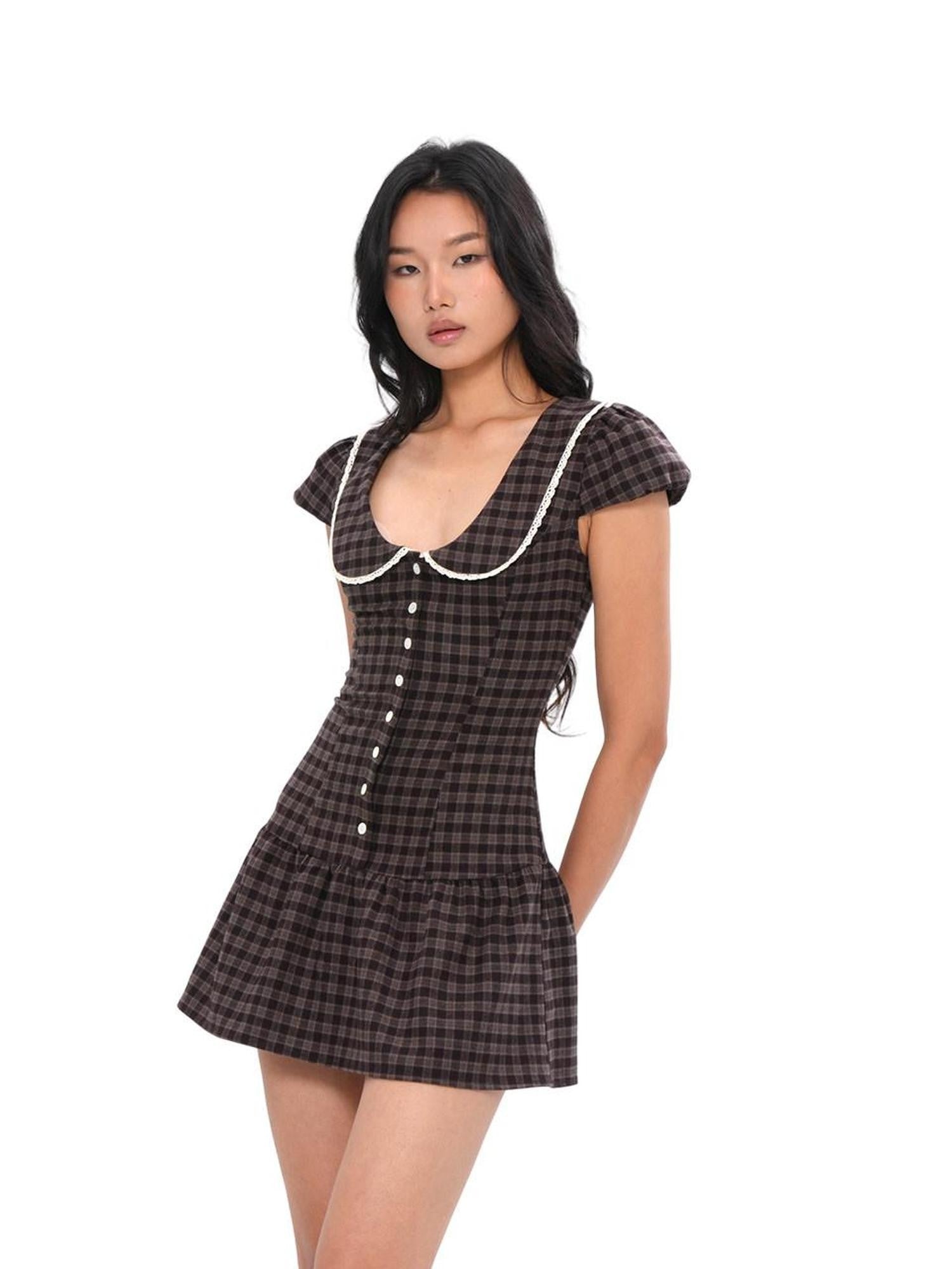 SweetChilling Brown Pastoral Collared Waist Cinch Women&