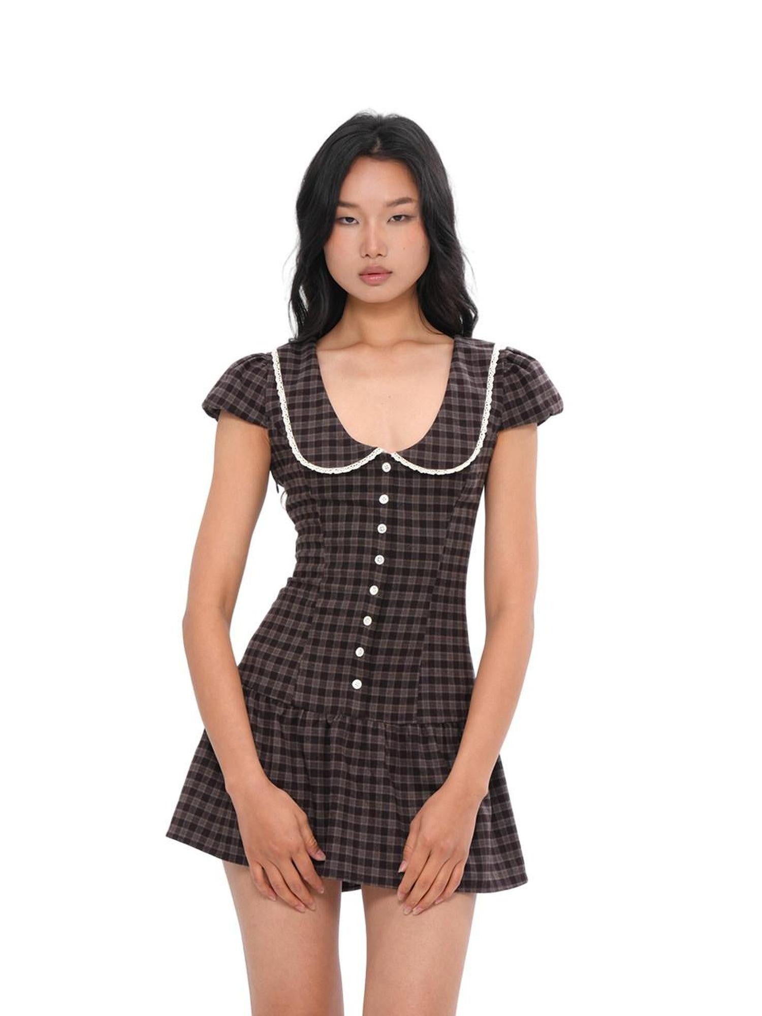 SweetChilling Brown Pastoral Collared Waist Cinch Women&
