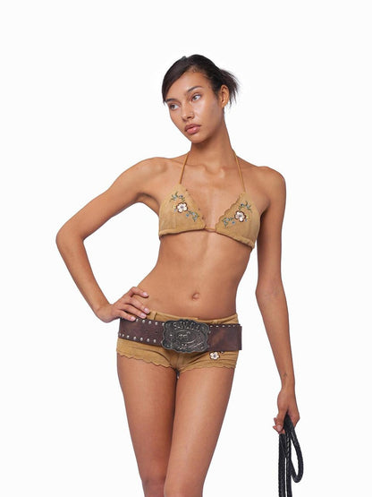 SweetChilling Brown Western Studded Heavywork Women&