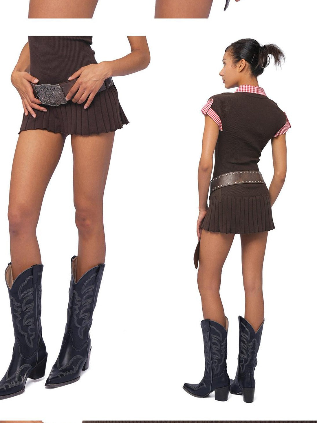 SweetChilling Brown Western Studded Heavywork Women&