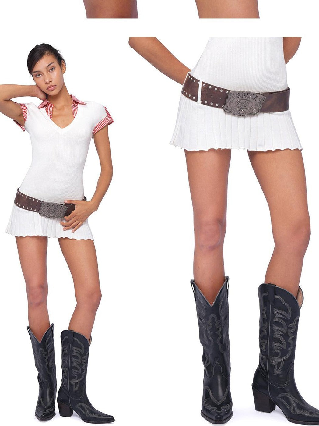 SweetChilling Brown Western Studded Heavywork Women&