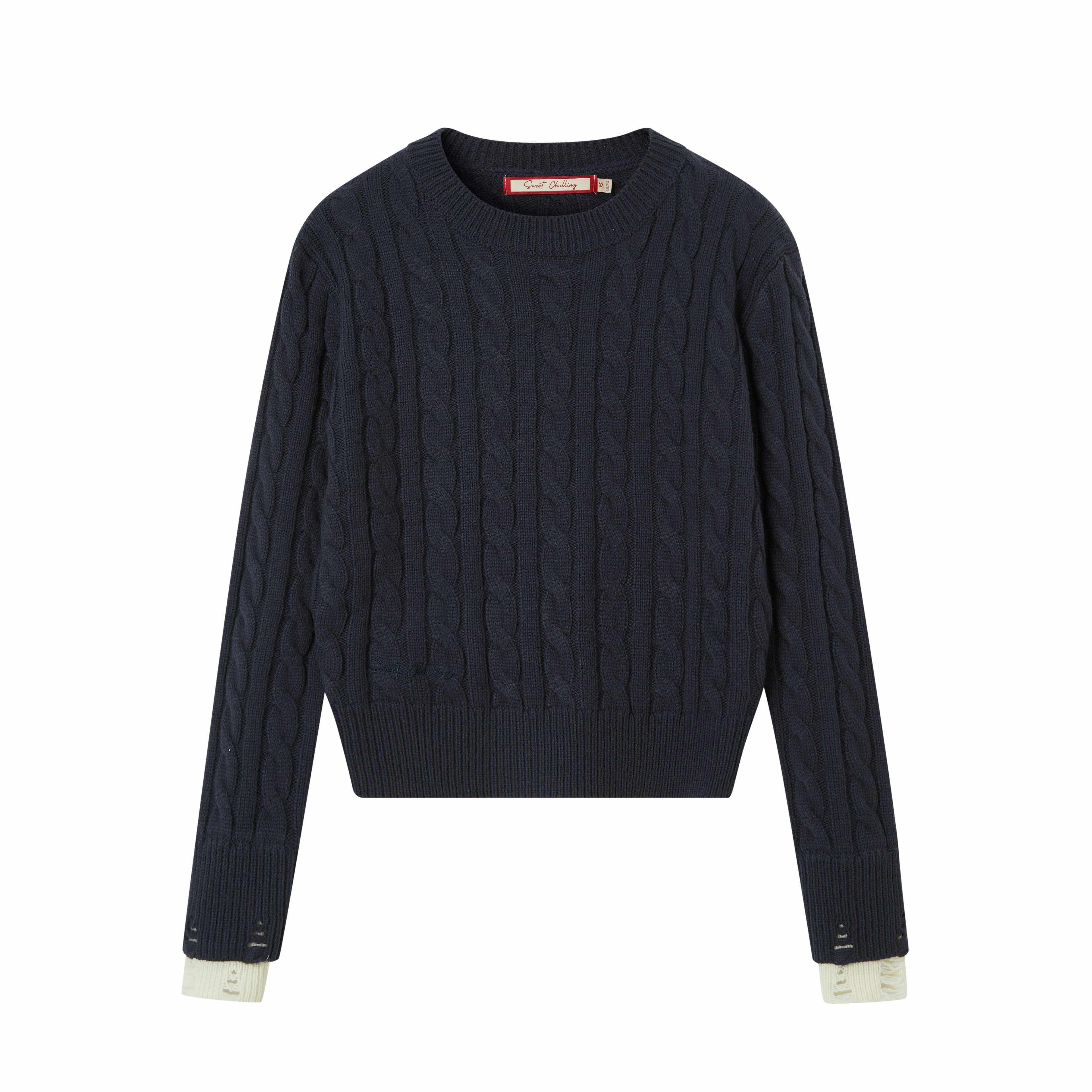 SweetChilling Cable Knit Colorblock Loose Fit Women&