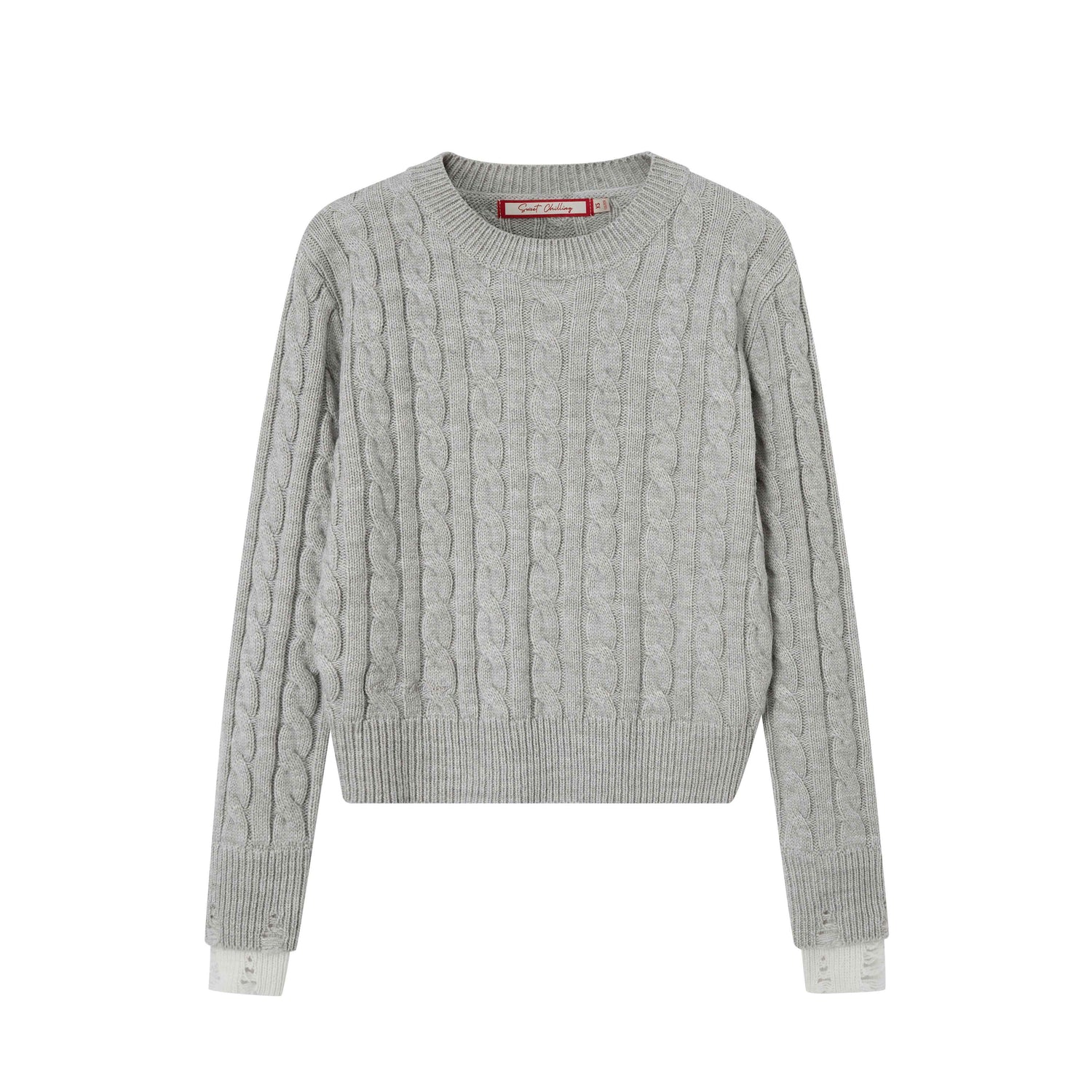 SweetChilling Cable Knit Colorblock Loose Fit Women&
