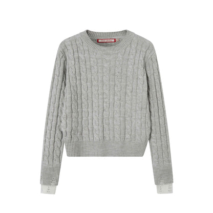 SweetChilling Cable Knit Colorblock Loose Fit Women&