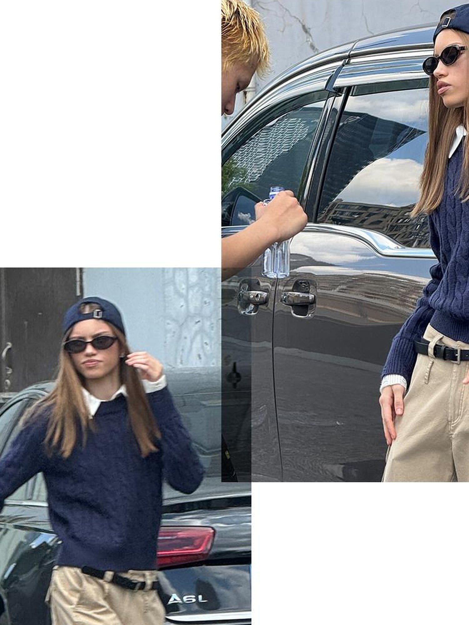 SweetChilling Cable Knit Colorblock Loose Fit Women&