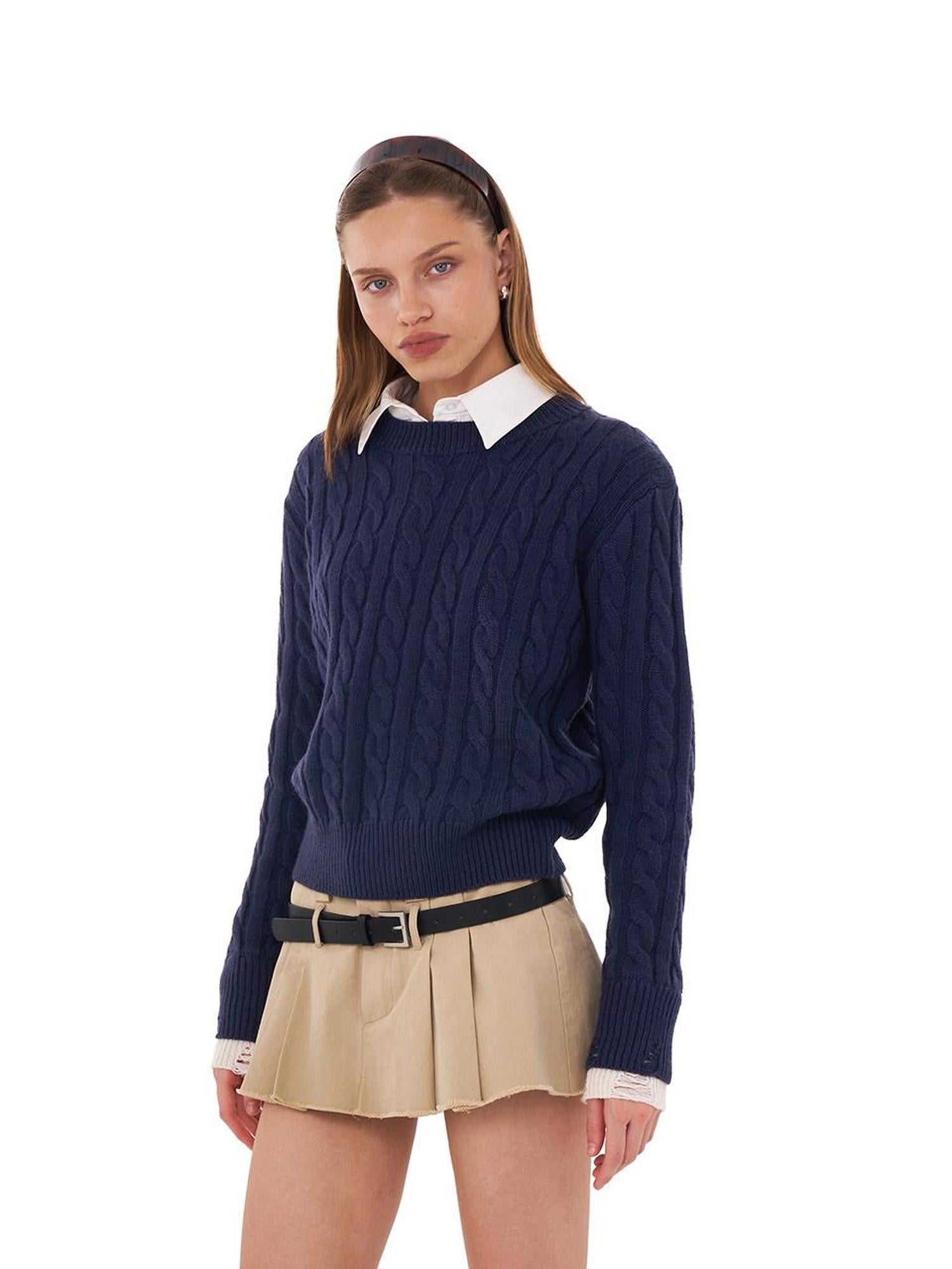 SweetChilling Cable Knit Colorblock Loose Fit Women&