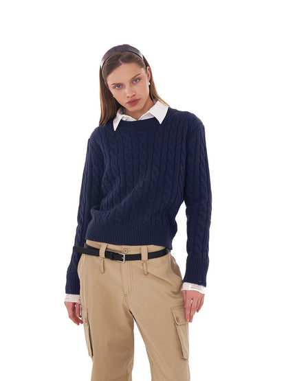 SweetChilling Cable Knit Colorblock Loose Fit Women&