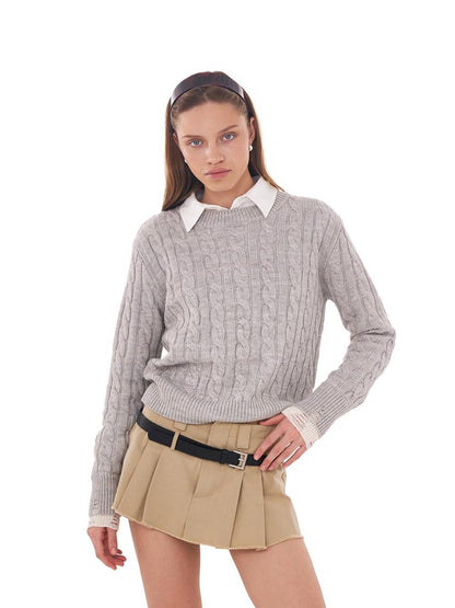 SweetChilling Cable Knit Colorblock Loose Fit Women&