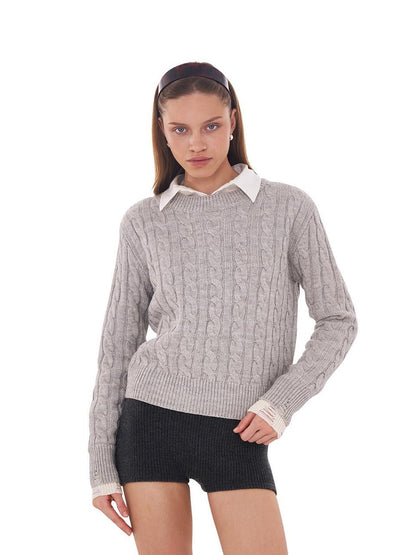 SweetChilling Cable Knit Colorblock Loose Fit Women&