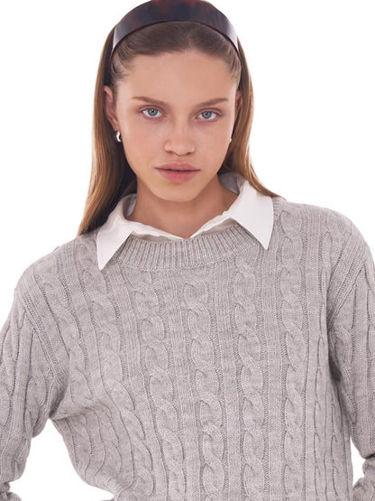 SweetChilling Cable Knit Colorblock Loose Fit Women&