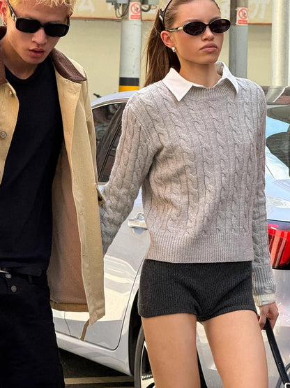 SweetChilling Cable Knit Colorblock Loose Fit Women&