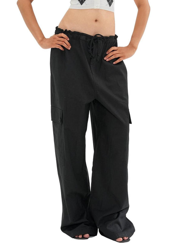 Camo Adjustable Waist Low Rise Loose Straight Women's Cotton Cargo Pants