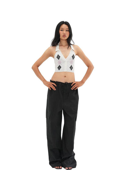 SweetChilling Camo Adjustable Waist Low Rise Loose Straight Women&