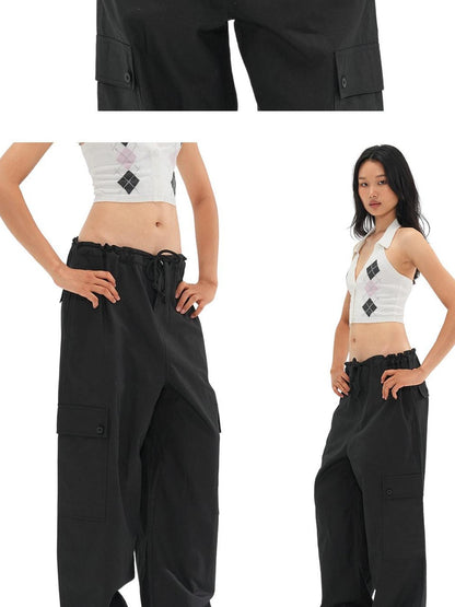 SweetChilling Camo Adjustable Waist Low Rise Loose Straight Women&