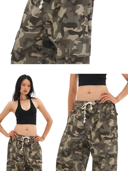 SweetChilling Camo Adjustable Waist Low Rise Loose Straight Women&