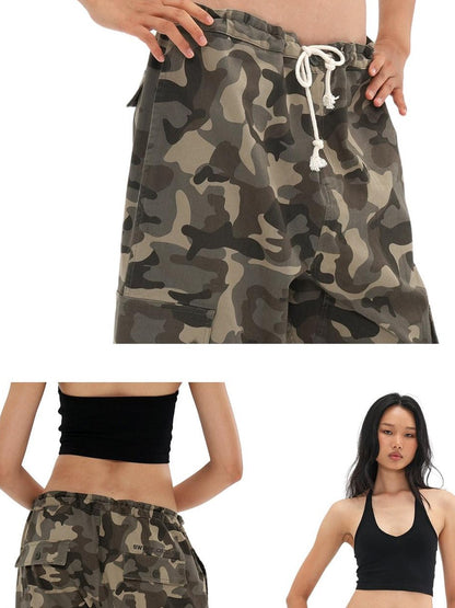 SweetChilling Camo Adjustable Waist Low Rise Loose Straight Women&