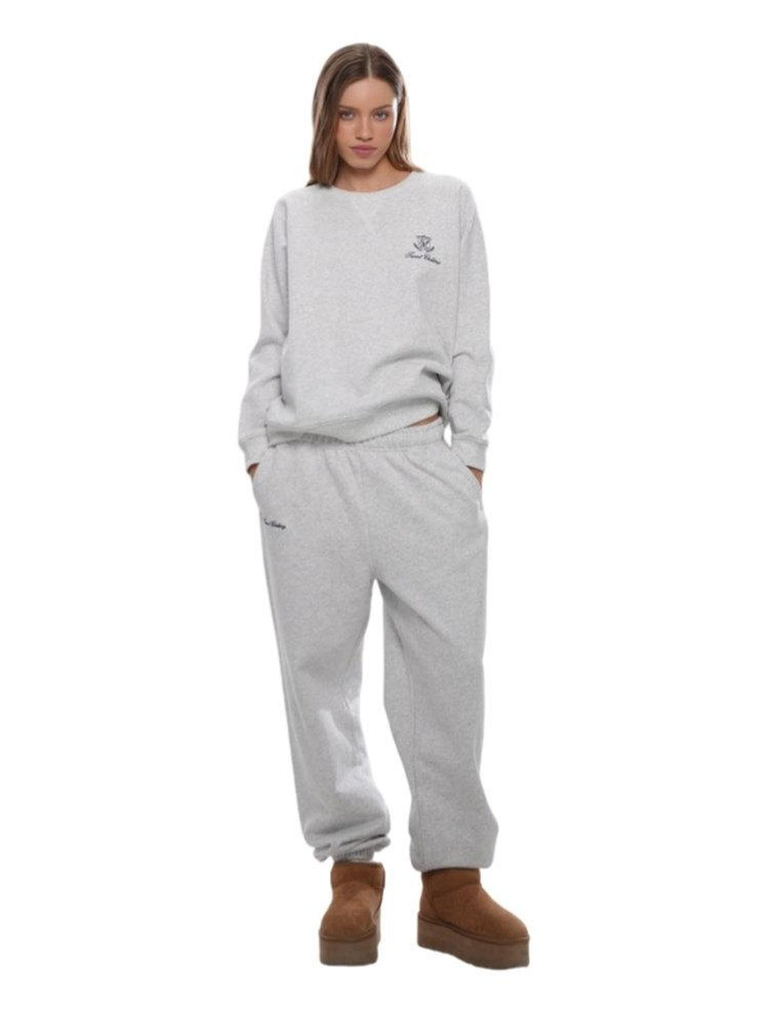 SweetChilling Casual Embroidered Logo Crewneck Pullover Women&
