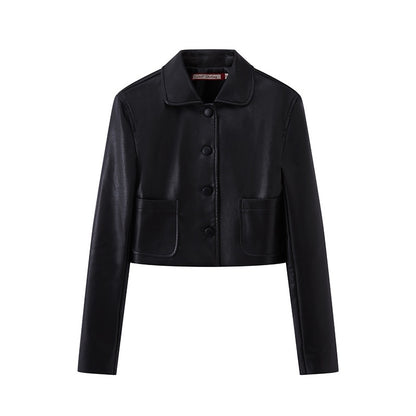 SweetChilling_Chocolate_Block_Faux_Leather_Cropped_Long_Sleeve_Women&