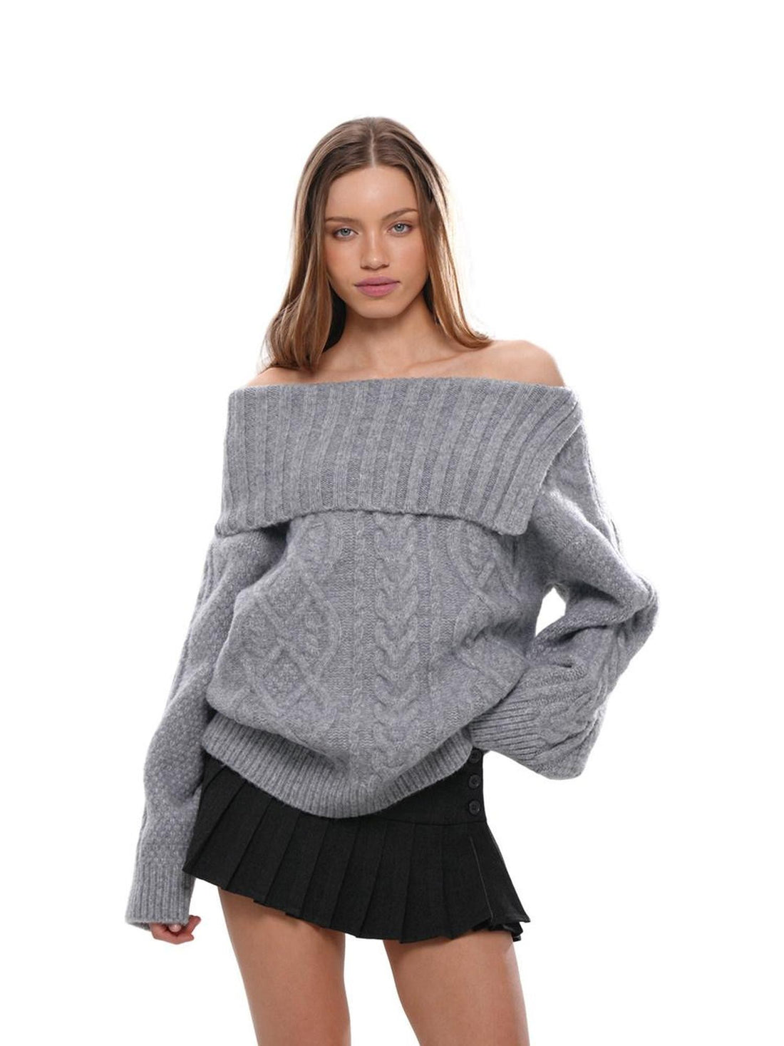 SweetChilling Chunky Cable Turn Down Collar Women&