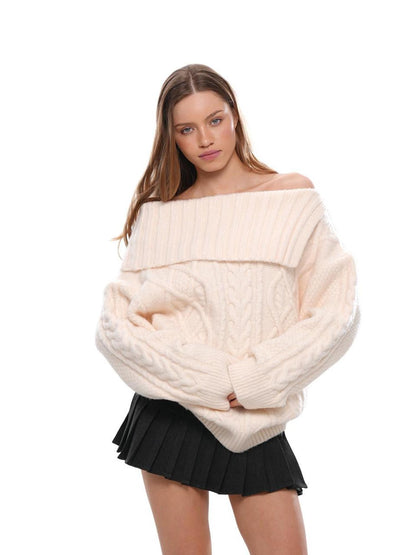 SweetChilling Chunky Cable Turn Down Collar Women&