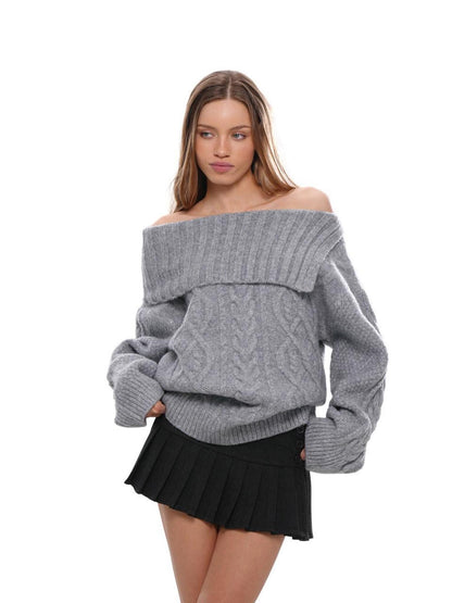 SweetChilling Chunky Cable Turn Down Collar Women&