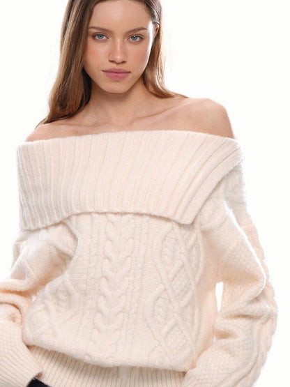 SweetChilling Chunky Cable Turn Down Collar Women&