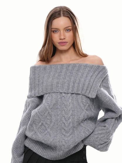 SweetChilling Chunky Cable Turn Down Collar Women&