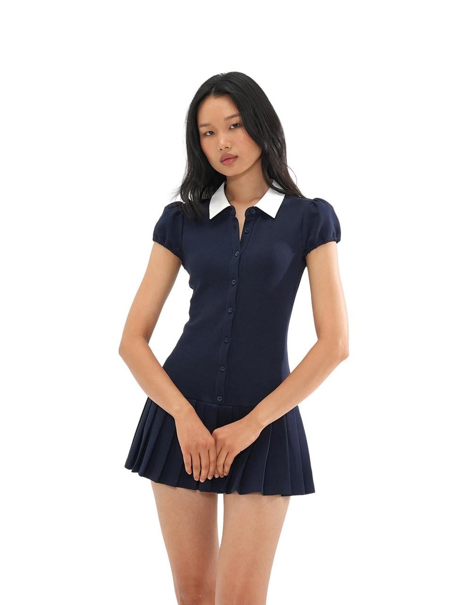 SweetChilling Clean Girl Fake Two Piece Pleated Women's Cotton Blend Bodycon Mini Dresses – MISSTT