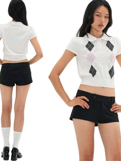 SweetChilling Colorblock Diamond Jacquard Faux Layered Women&