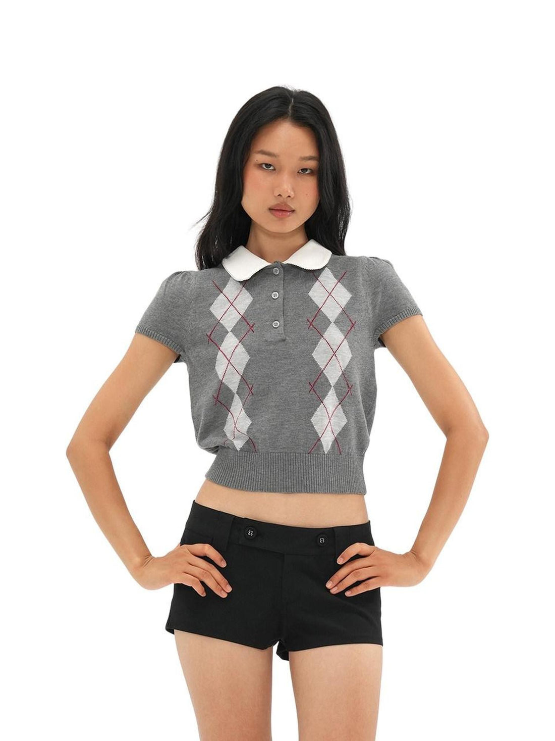 SweetChilling Colorblock Diamond Jacquard Faux Layered Women&