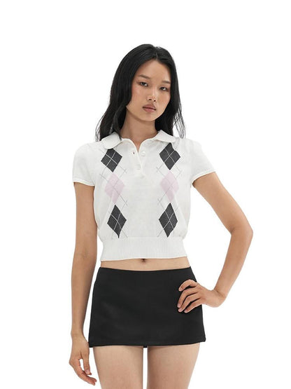 SweetChilling Colorblock Diamond Jacquard Faux Layered Women&