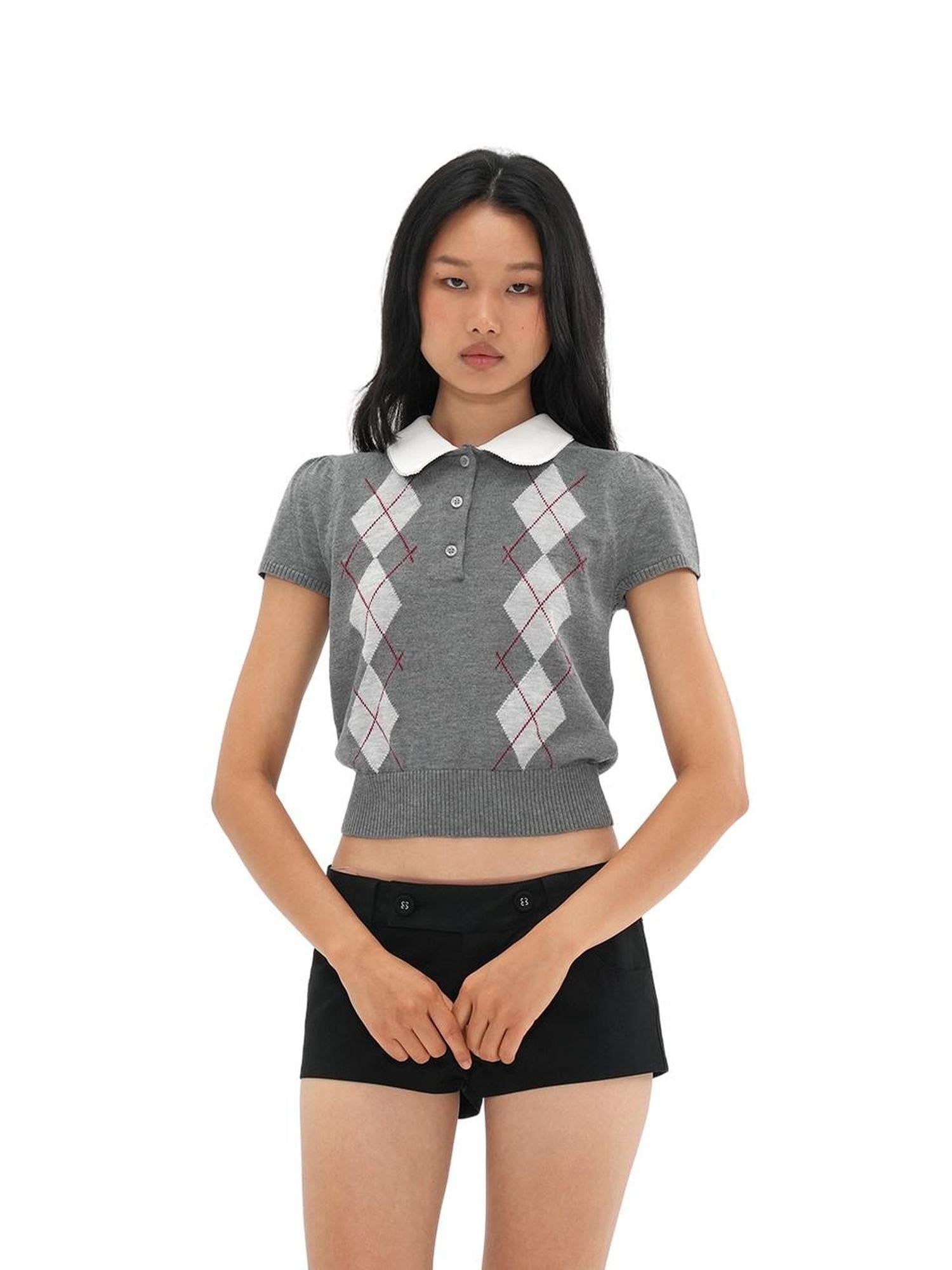 SweetChilling Colorblock Diamond Jacquard Faux Layered Women&
