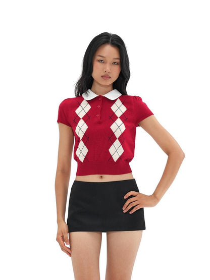 SweetChilling Colorblock Diamond Jacquard Faux Layered Women&