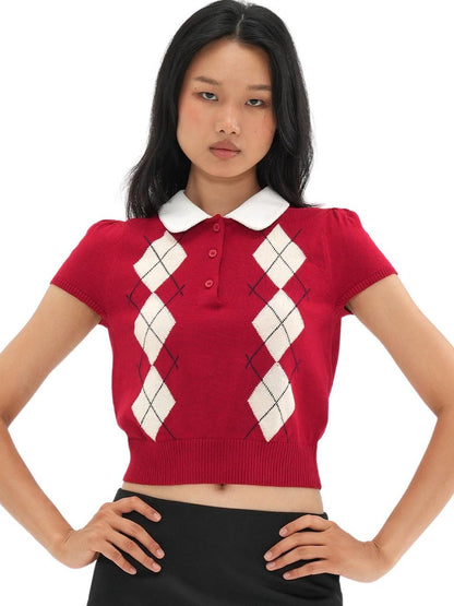 SweetChilling Colorblock Diamond Jacquard Faux Layered Women&