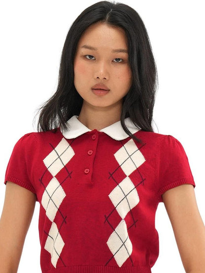 SweetChilling Colorblock Diamond Jacquard Faux Layered Women&