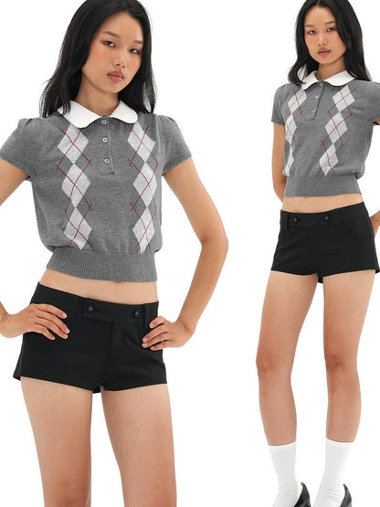 SweetChilling Colorblock Diamond Jacquard Faux Layered Women&
