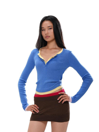 SweetChilling Colorblock Layered Faux Two Piece Knit Women&