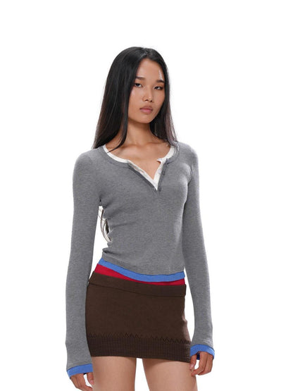 SweetChilling Colorblock Layered Faux Two Piece Knit Women&