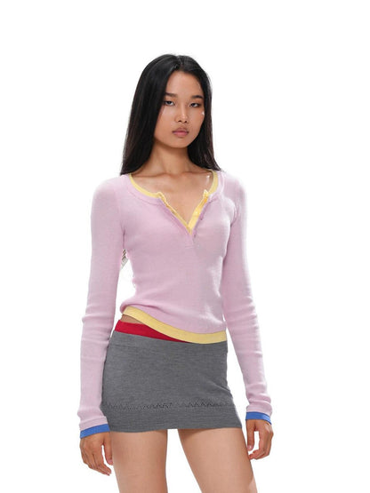 SweetChilling Colorblock Layered Faux Two Piece Knit Women&