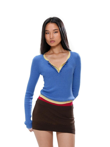 SweetChilling Colorblock Layered Faux Two Piece Knit Women&