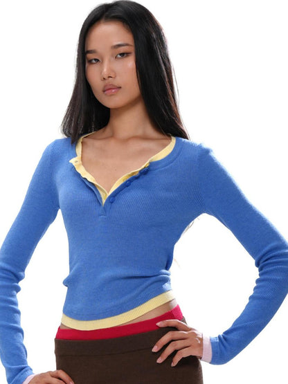 SweetChilling Colorblock Layered Faux Two Piece Knit Women&