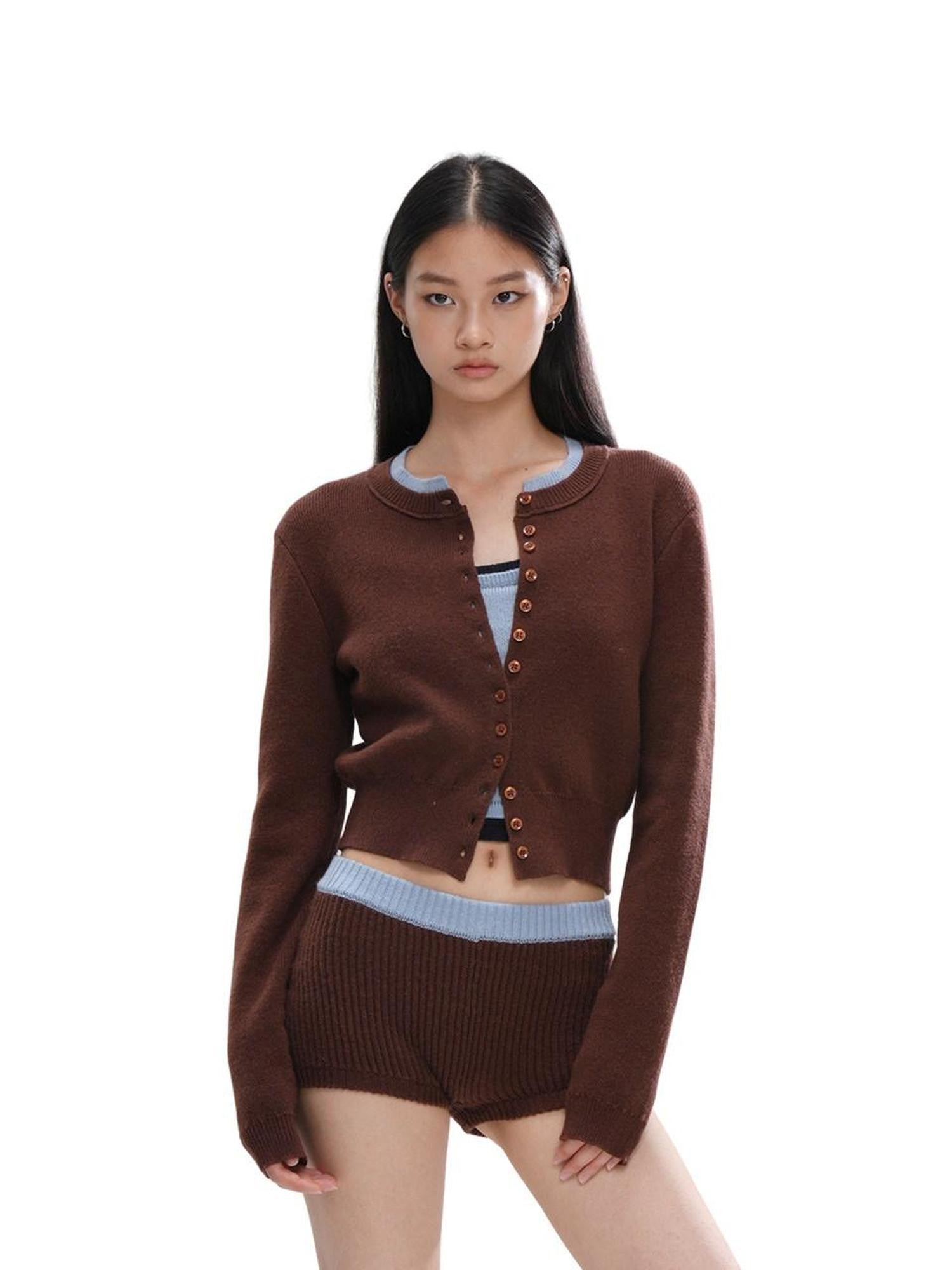 SweetChilling Colorblock Long Sleeve Cardigan Vest Women&